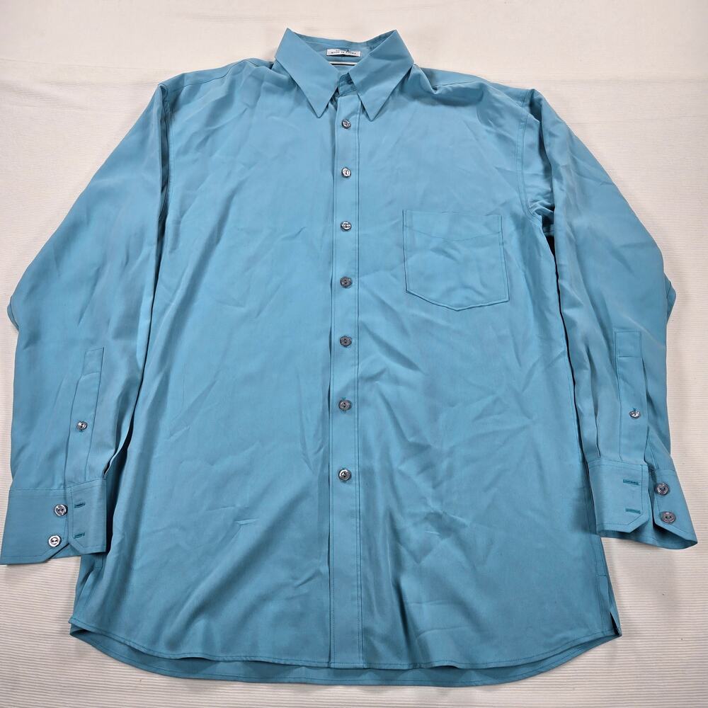 Burma Bibas Blue 100% Silk Long Sleeve Button Up Shirt Men's Size Medium